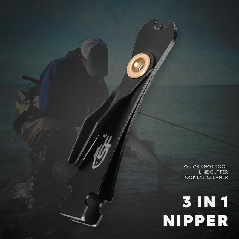 sf. 2Packs 3 in 1 Fly Fishing Nipper Knot Tying Tool Black Stainless Steel Fly Line Cutter Fishing Clippers with Zinger Retractor for Fly Fishing Tapered Leader Tippet Line - Image 5